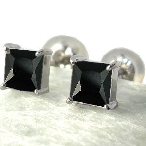  platinum men's black spinel earrings simple one bead earrings Christmas Point ..