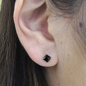  platinum men's black spinel earrings simple one bead earrings Christmas Point ..