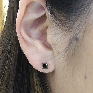  platinum men's black spinel earrings simple one bead earrings Christmas Point ..