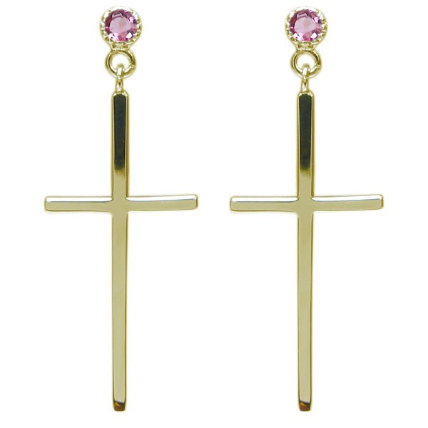 Pink Toru Marine Pearing Cross Cross Cross серьги Ladies K18