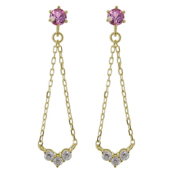 ピアス 9月誕生石 トリロジー スタッドピアス レディース 18金 揺れる