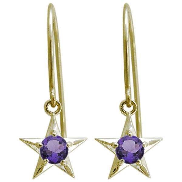 70%OFF】 星ピアス スターピアス フックピアス 10金 アメジスト