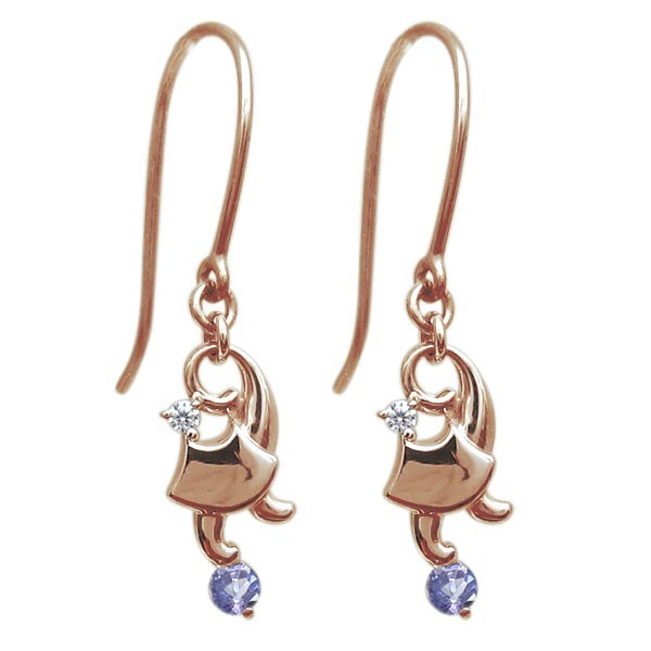 タンザナイト キャットピアス 猫 ピアス 10金 フックピアス-