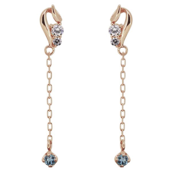 ロングピアス レディース アクアマリンサンタマリア スタッドピアス 10金