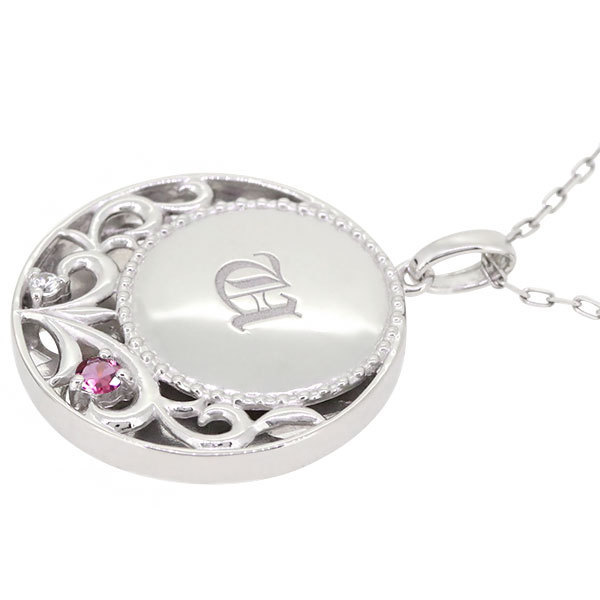 ネーム ネックレス k18 18金 18k イニシャル ペンダント ピンクトルマリン レディース アクセサリー QRコード IDプレート 5