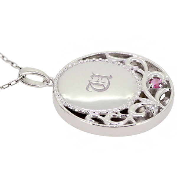 ネーム ネックレス k18 18金 18k イニシャル ペンダント ピンクトルマリン レディース アクセサリー QRコード IDプレート 6