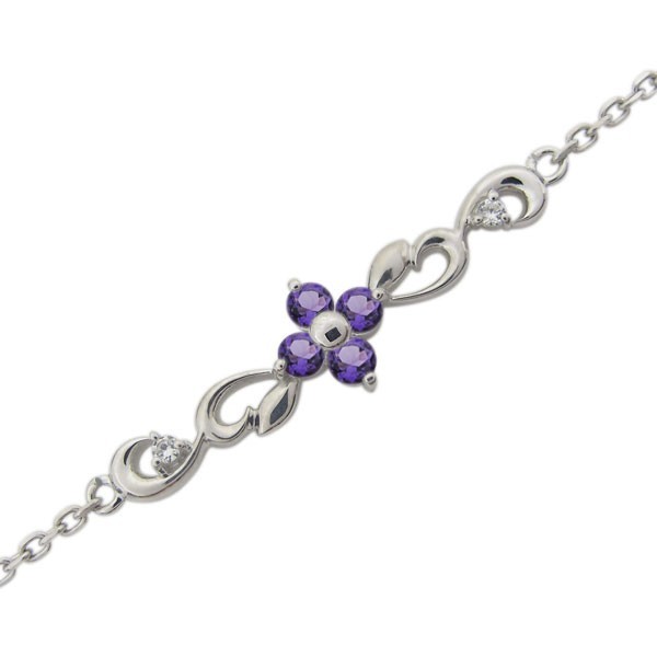 プラチナアンクレット 花 唐草 フラワー アメジスト ブレスレット クリスマス ポイント消化 - sugarart.com.br