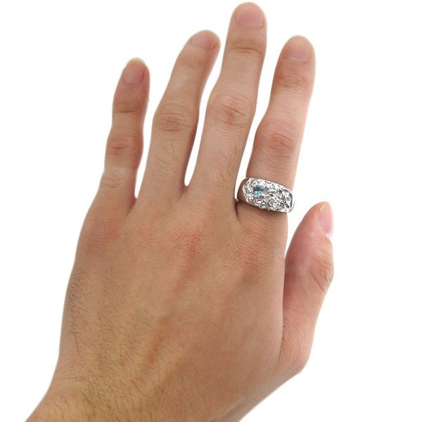 誕生石 轆轤リング スカル バラ リング 指輪 メンズ 18金_画像2