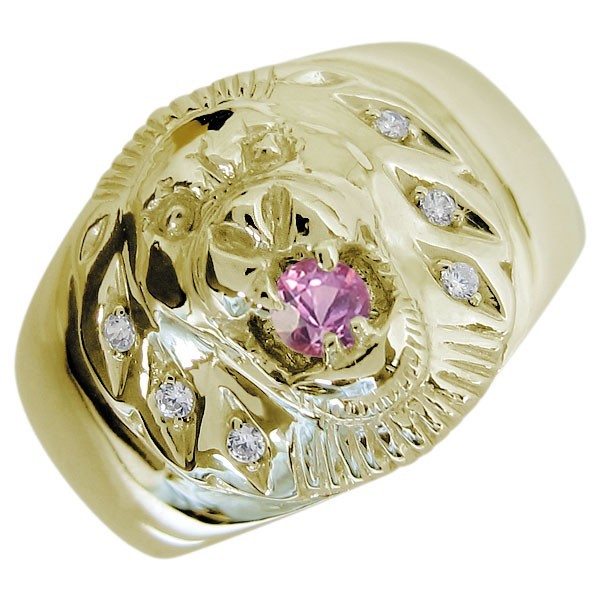 ライオンリング ピンクサファイア メンズ 18金 指輪 アニマルリング