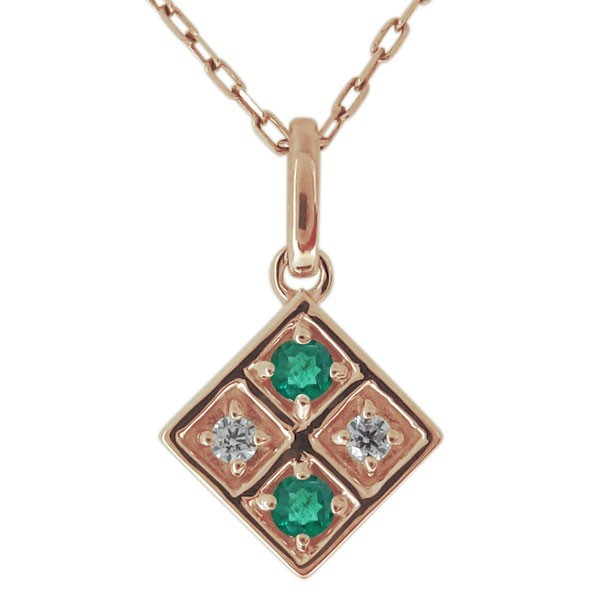 ネックレス レディース 18金 18k エメラルド スクエア 四角 ペンダント シンプル