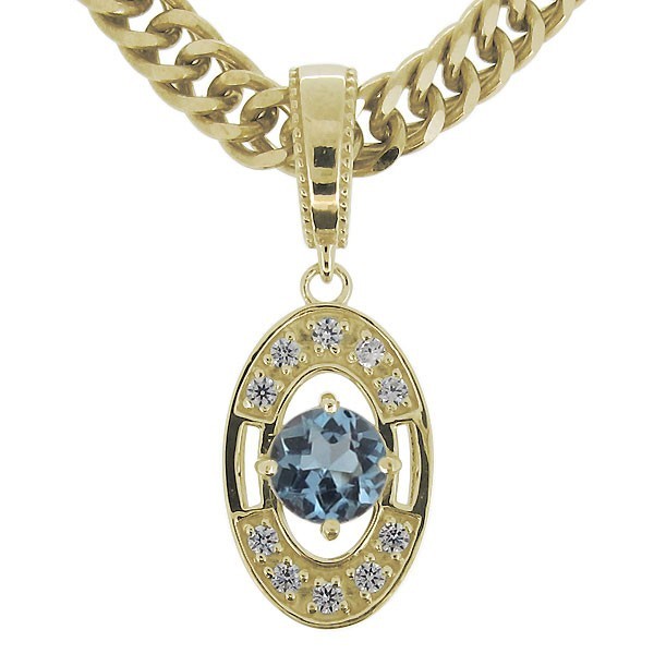 メンズ ネックレス 18k 18金 喜平 アクアマリンサンタマリア 百合の