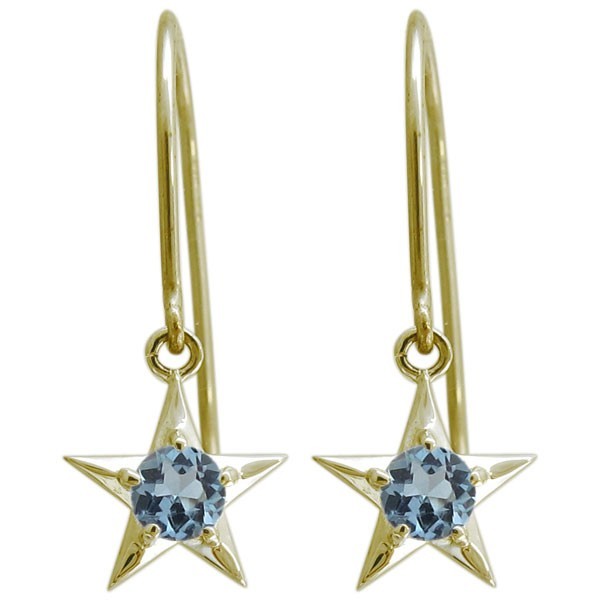 2022年激安 星ピアス スターピアス フックピアス 10金 アクアマリン