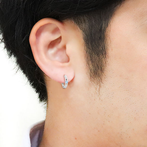 ピアス 18k フープ メンズ ゴールド ブルートパーズ 一粒 片耳