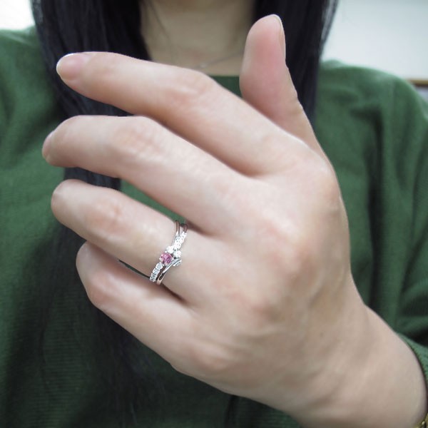 エンゲージ ピンクサファイアリング 結婚10周年 V字 婚約指輪 安い K18_画像3