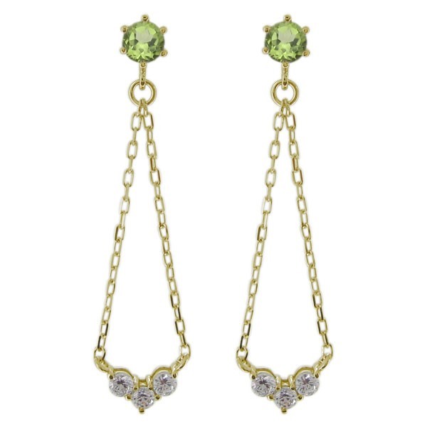 ピアス 8月誕生石 トリロジー スタッドピアス レディース 18金 揺れる