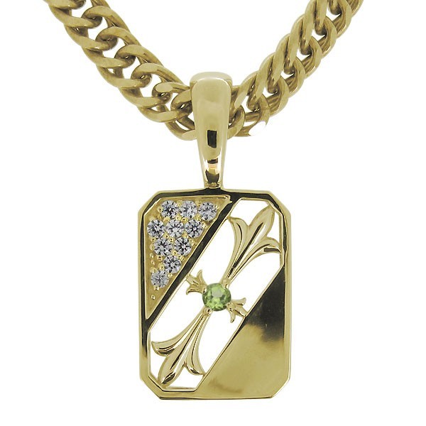 メンズ ネックレス 金 18k 喜平 クロス ペンダント ペリドット