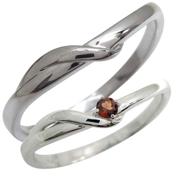 マリッジリング 結婚指輪　シルバー ペア 指輪 ガーネット 1月誕生石 安い_画像1