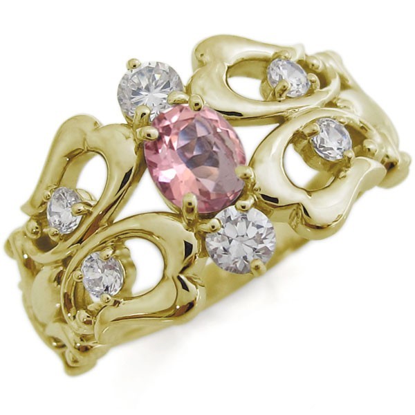 ピンクトルマリン 百合の紋章 エンゲージリング 金 オーバル 婚約指輪