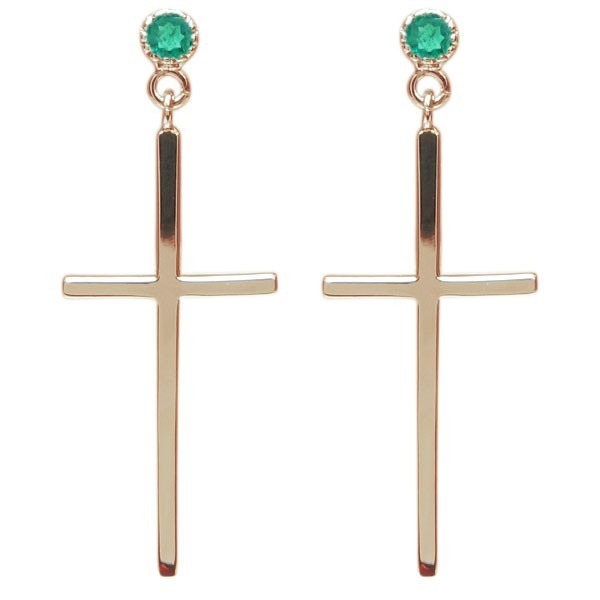 十字架 ピアス クロスピアス 10金 エメラルド ピアス