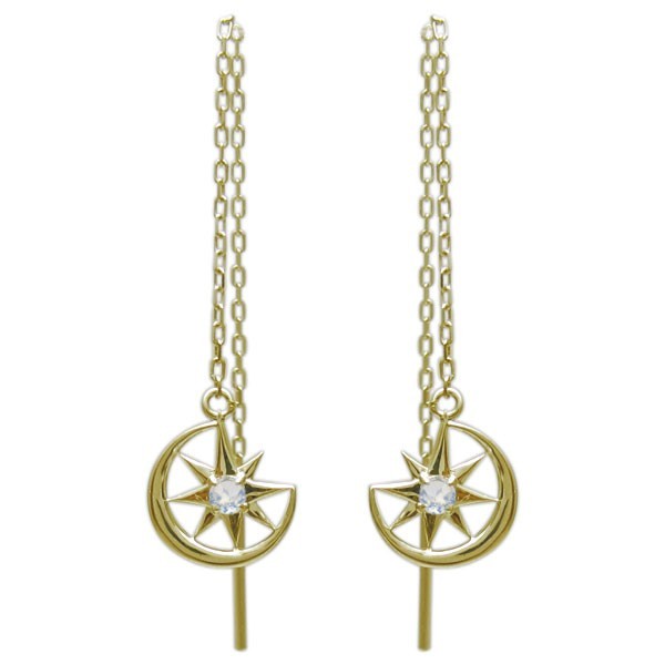 ロングピアス 星 月モチーフ ピアス ロイヤルブルームーンストーンピアス 18金