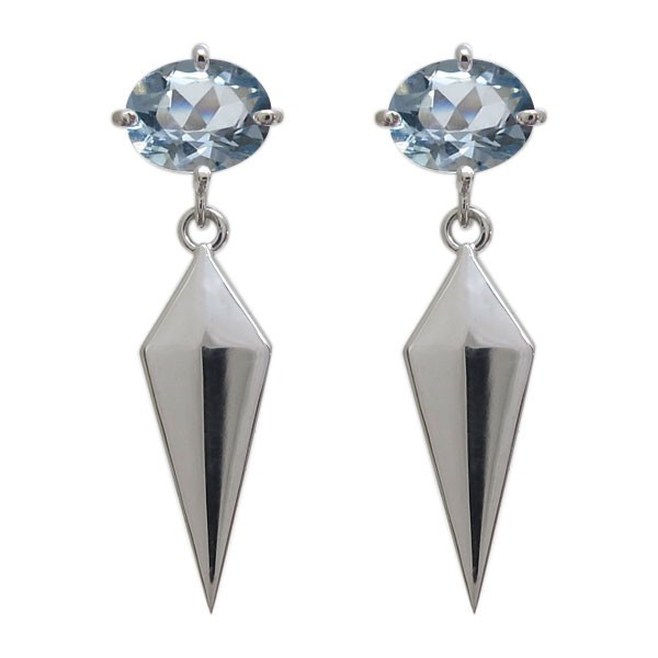  platinum earrings aquamarine men's cross motif 