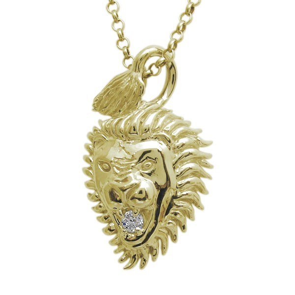 メンズネックレス ダイヤモンド ライオン 18金 ペンダント 百獣の王