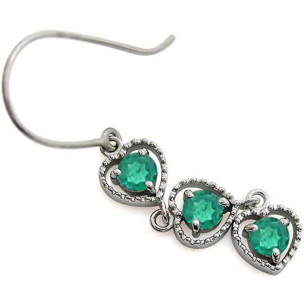 完売】 ハート ピアス エメラルド トリロジー フックピアス プラチナ ...