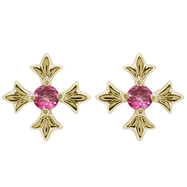 メンズ ピアス 十字架 クロス 18k ピンクトルマリン 一粒 スタッド ...