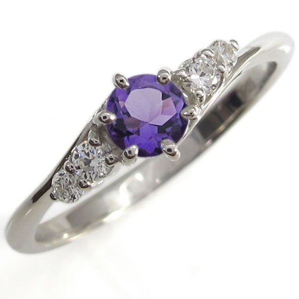 プラチナ シンプル アメジストエンゲージリング 上品 婚約指輪 安い 一粒 クリスマス ポイント消化