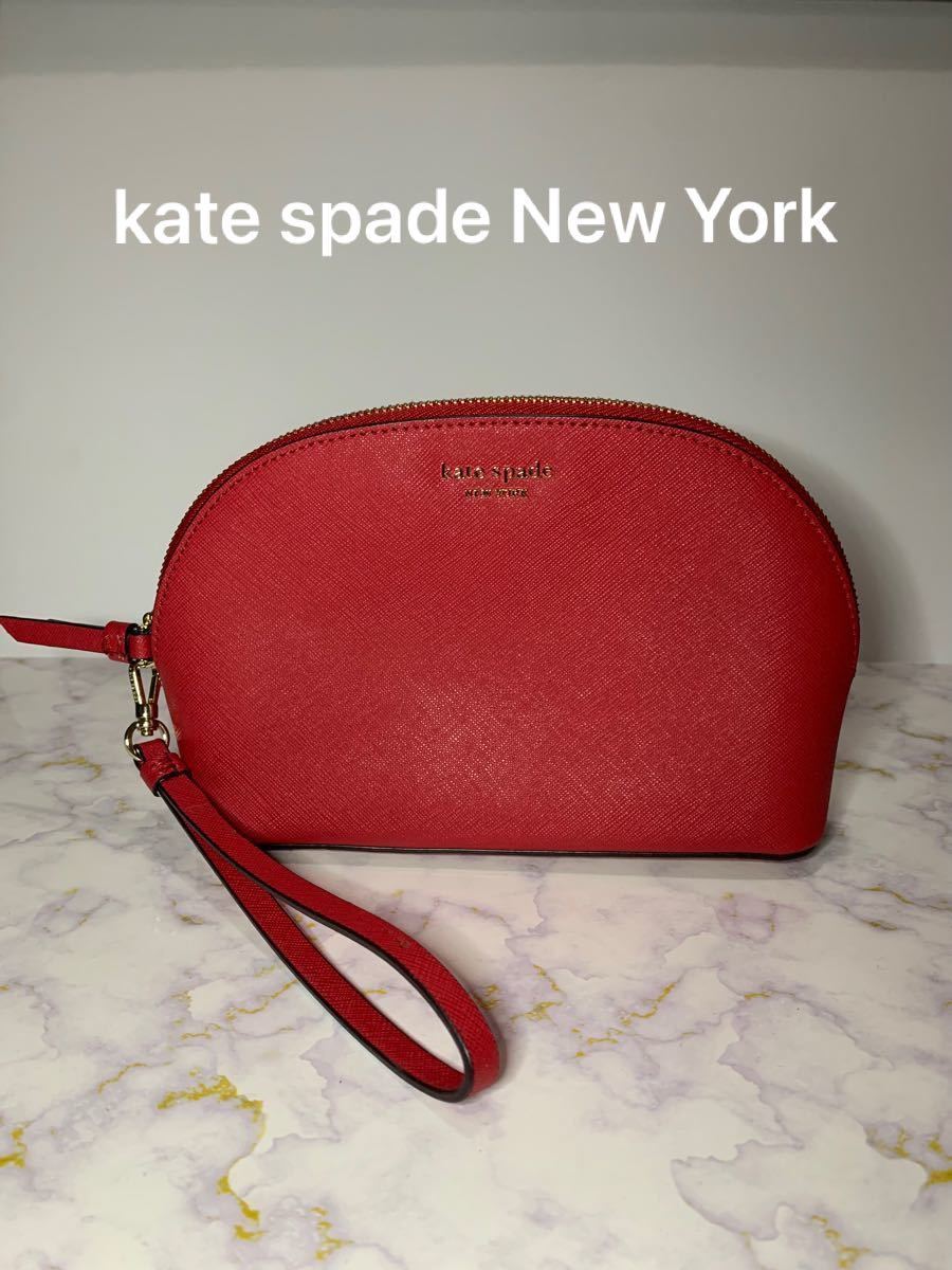 新品未使用 kate spade ケイトスペード ラウンド ポーチ 小物入れ レッド 赤