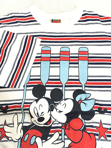 古着 90s USA製 Disney ミッキー ミニー トリコロール マリン ボーダー Tシャツ XL 古着_画像4