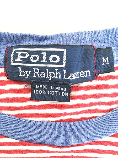 古着 90s Polo Ralph Lauren ワンポイント マリン ボーダー トリム Tシャツ M 古着_画像7