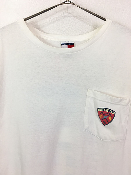 古着 90s USA製 TOMMY HILFIGER 「OUTDOOR EXPEDITION」 国旗 両面 プリント ポケット Tシャツ ポケT L 古着_画像3