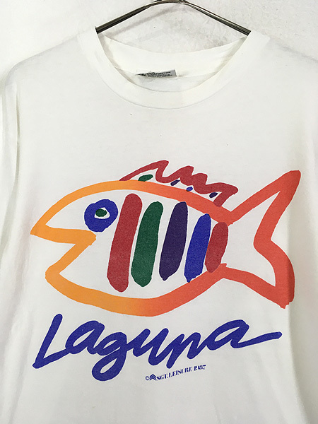 古着 90s 魚 カラフル 「LAGUNA」 グラフィック デザイン プリント 長袖 Tシャツ ロンT XL 古着_画像2
