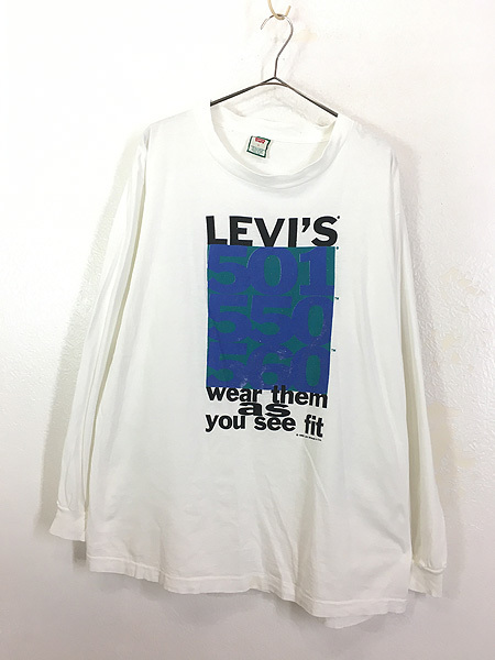 古着 90s USA製 Levi's 501 550 560 ボックス ロゴ 長袖 Tシャツ ロンT L 古着