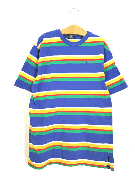 キッズ 古着 90s USA製 POLO Ralph Lauren カラフル ボーダー 100%コットン Tシャツ 12歳以上位 古着_画像1