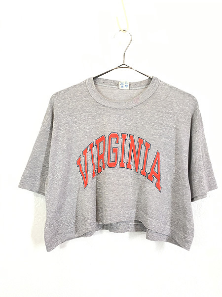 レディース 古着 80s USA製 Champion 「VIRGINIA」 アーチ カレッジ ショート丈 Tシャツ XL 古着_画像1