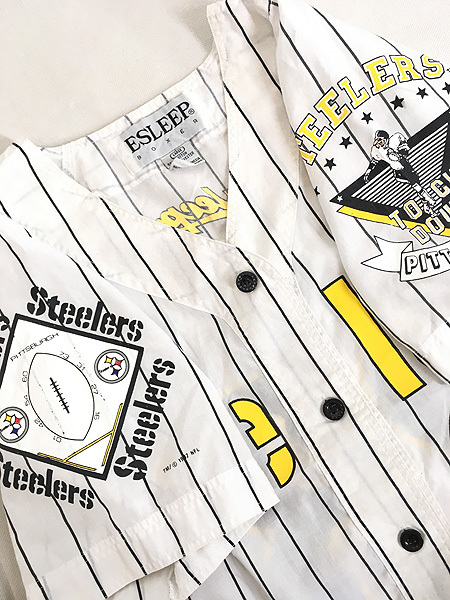 古着 90s NFL Pittsburgh Steelers 「23」 ナンバリング ストライプ ベースボール シャツ L 古着_画像6