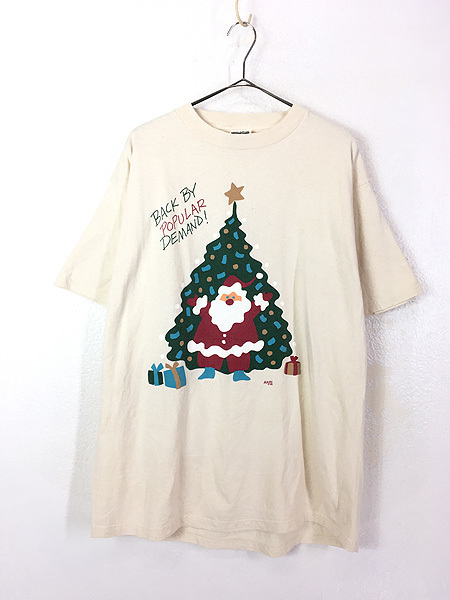 古着 90s クリスマス ツリー サンタ ポップ アート Tシャツ XL位 古着_画像1