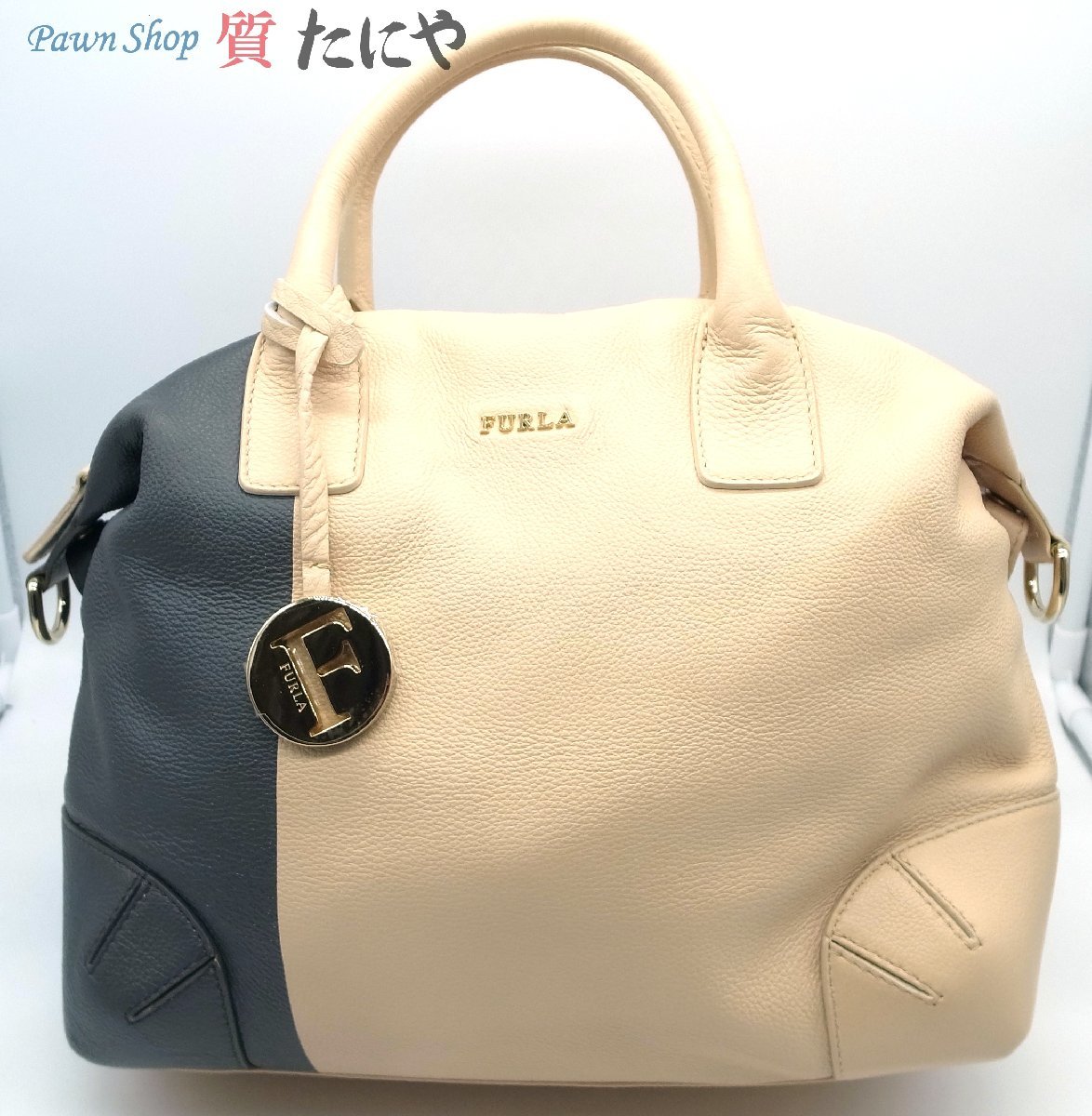 ★☆送料無料 【フルラ】FURLA 2WAYバッグ ミニボストン ショルダーバッグ バイカラー グレー ピンクベージュ☆★_画像1