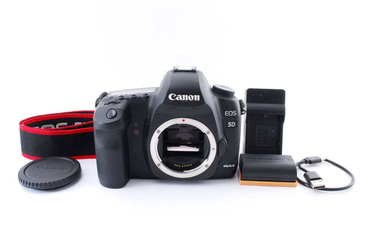 キャノン EOS 5D Mark II ボディ デジタル一眼レフカメラ ストラップ、バッテリー、充電器、ボディーキャップ付き