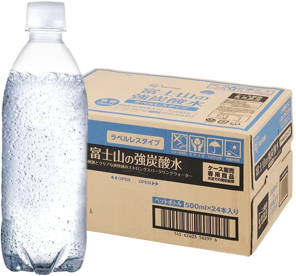 アイリスオーヤマ 炭酸水 ラベルレス 富士山の強炭酸水 500ml ×24本 ペットボトル ケース まとめ買い_画像1
