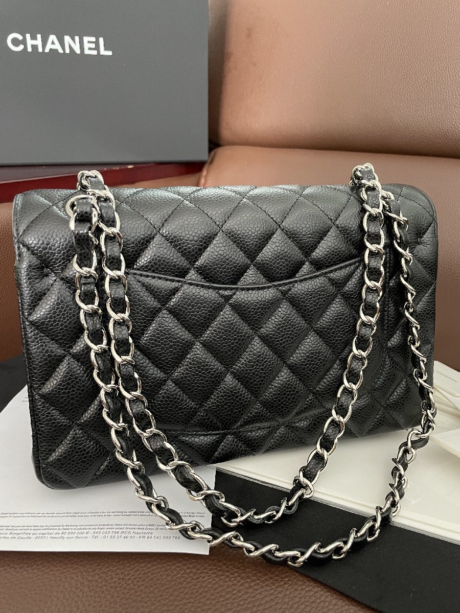  新品同様 ※CHANEL シャネル※ ダブルフラップマトラッセ A01113 ハンドバッグ レザー ブラック チェーンショルダー/シルバー金具_画像3