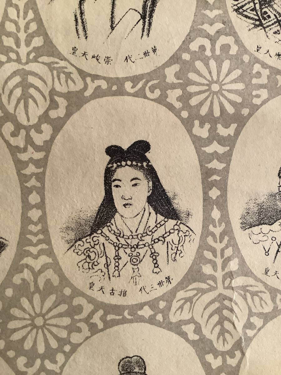 掛軸R4-8-76『歴代天皇尊影』紙本版摺 木版画/神仏画 神道 掛軸R4-8-76『歴代天皇尊影』紙本版摺 木版画/神仏画 神道