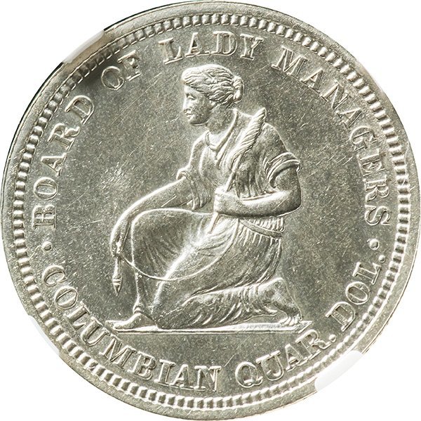 アメリカ　25セント銀貨　1893年　軽クリーン未使用品　シカゴ・コロンブス万国博覧会記念　NGC(CLEANED UNC DETAILS)　発行数_画像3