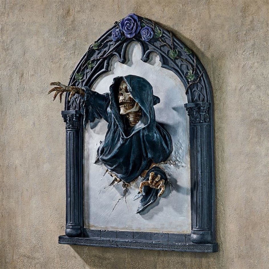 壁から現れる 死神 インテリア置物壁飾りクリーチャーシャドウ死霊オブジェ骸骨雑貨クリーパー怪物ゴシックグリムリーパーホラースカル