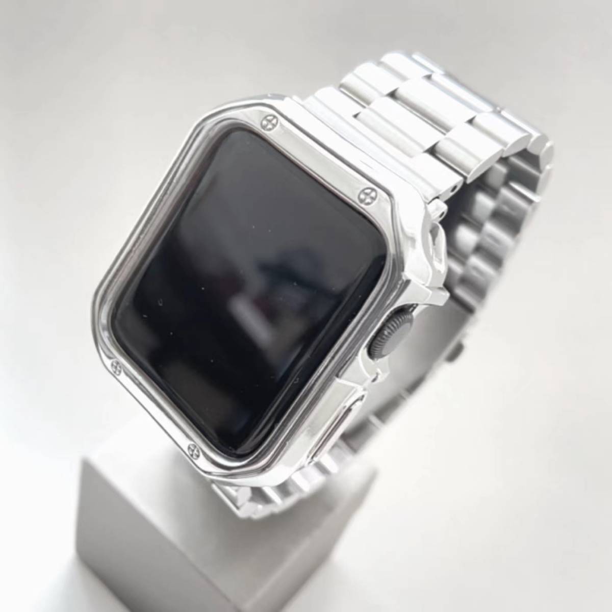Apple Watch アップルウォッチ メタル ステンレス バンド ベルト＋カバー ケース セット シルバー　38・40・41併用サイズ