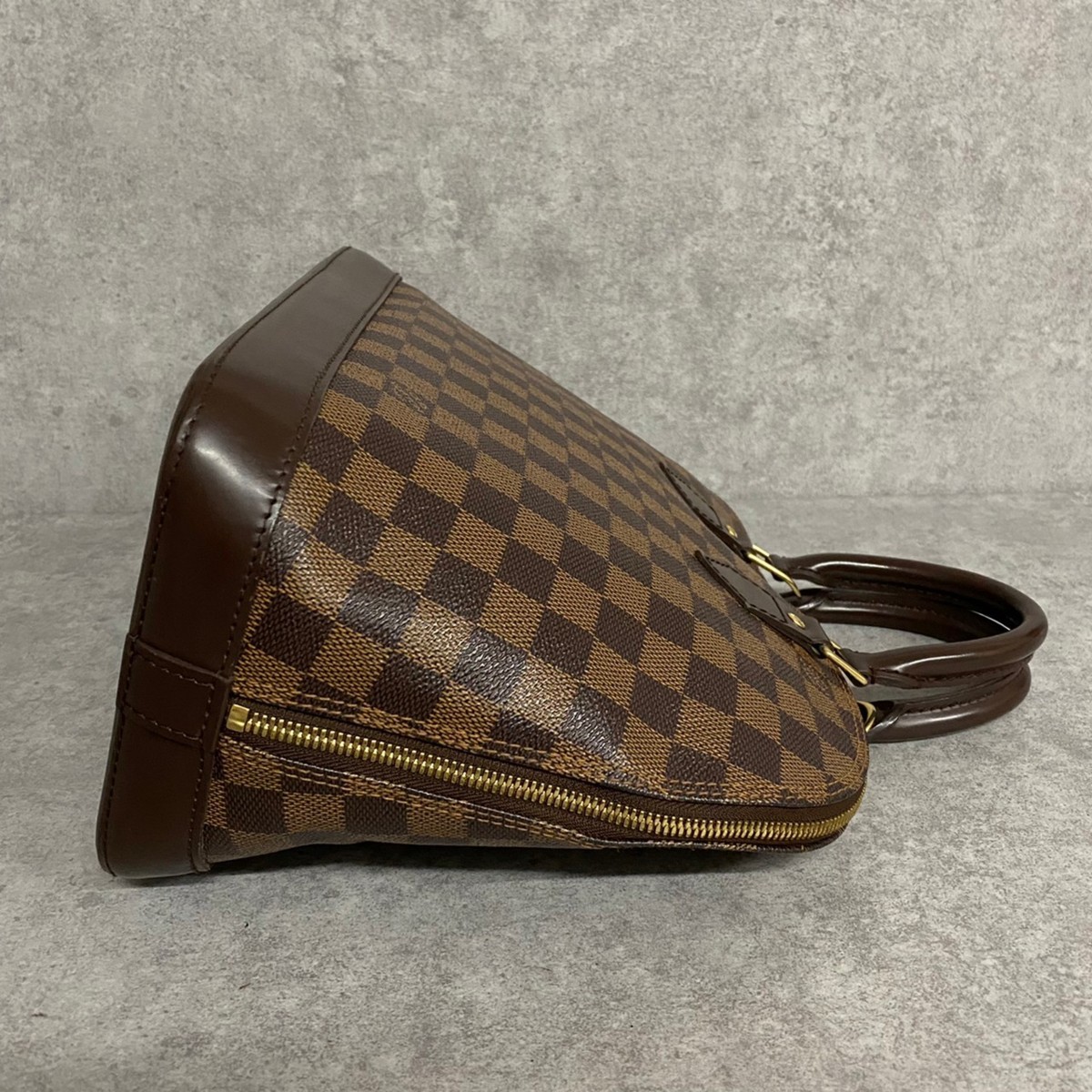 1円 極 美品 希少 LOUIS VUITTON ヴィトン アルマ ダミエ エベヌ レザー トートバッグ ハンドバッグ ボストンバッグ ブラウン 03351_画像4