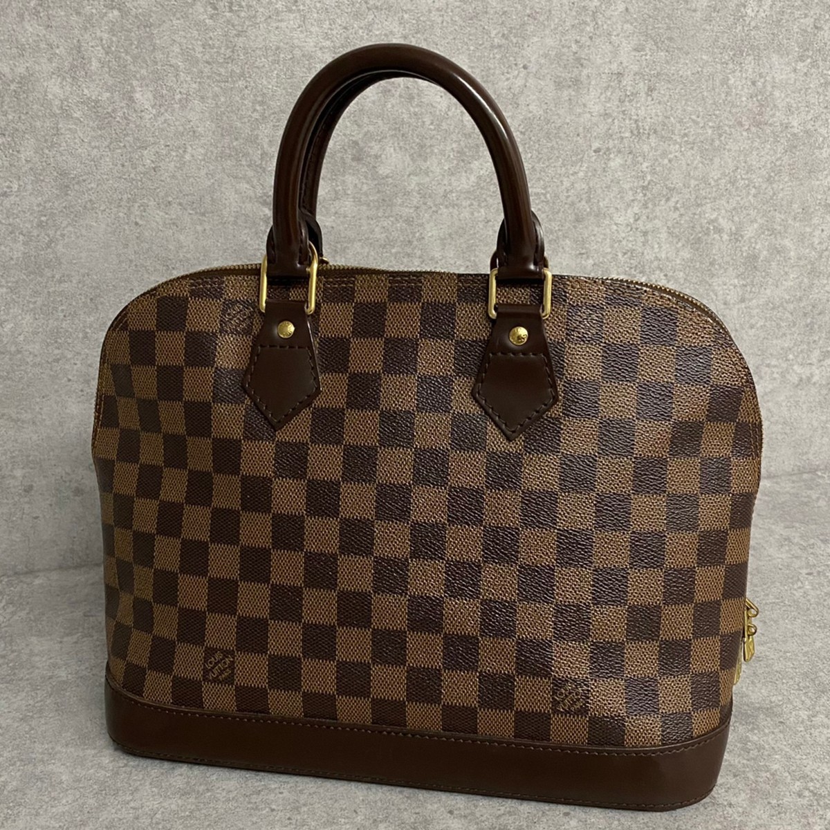 1円 極 美品 希少 LOUIS VUITTON ヴィトン アルマ ダミエ エベヌ レザー トートバッグ ハンドバッグ ボストンバッグ ブラウン 03351_画像3