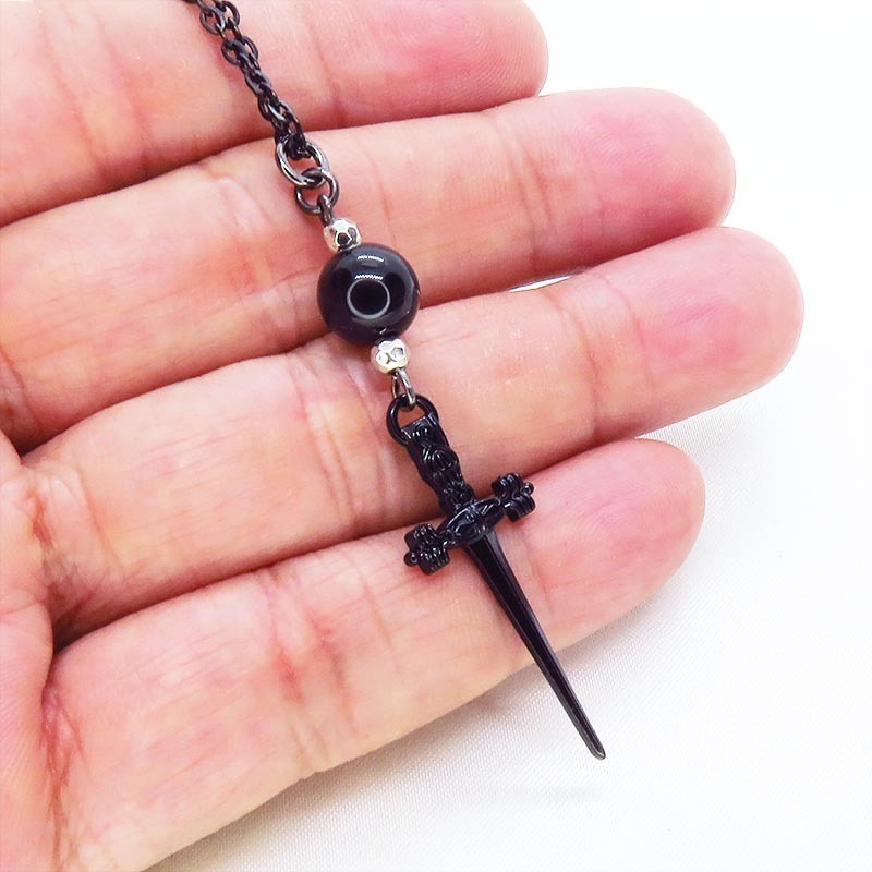  black color thin. so-do(.). onyx . combination . pendant * necklace gothic punk 